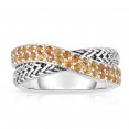 Woven Silver Crossover Ring With Yellow Sapphires.