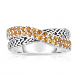 Woven Silver Crossover Ring With Yellow Sapphires.