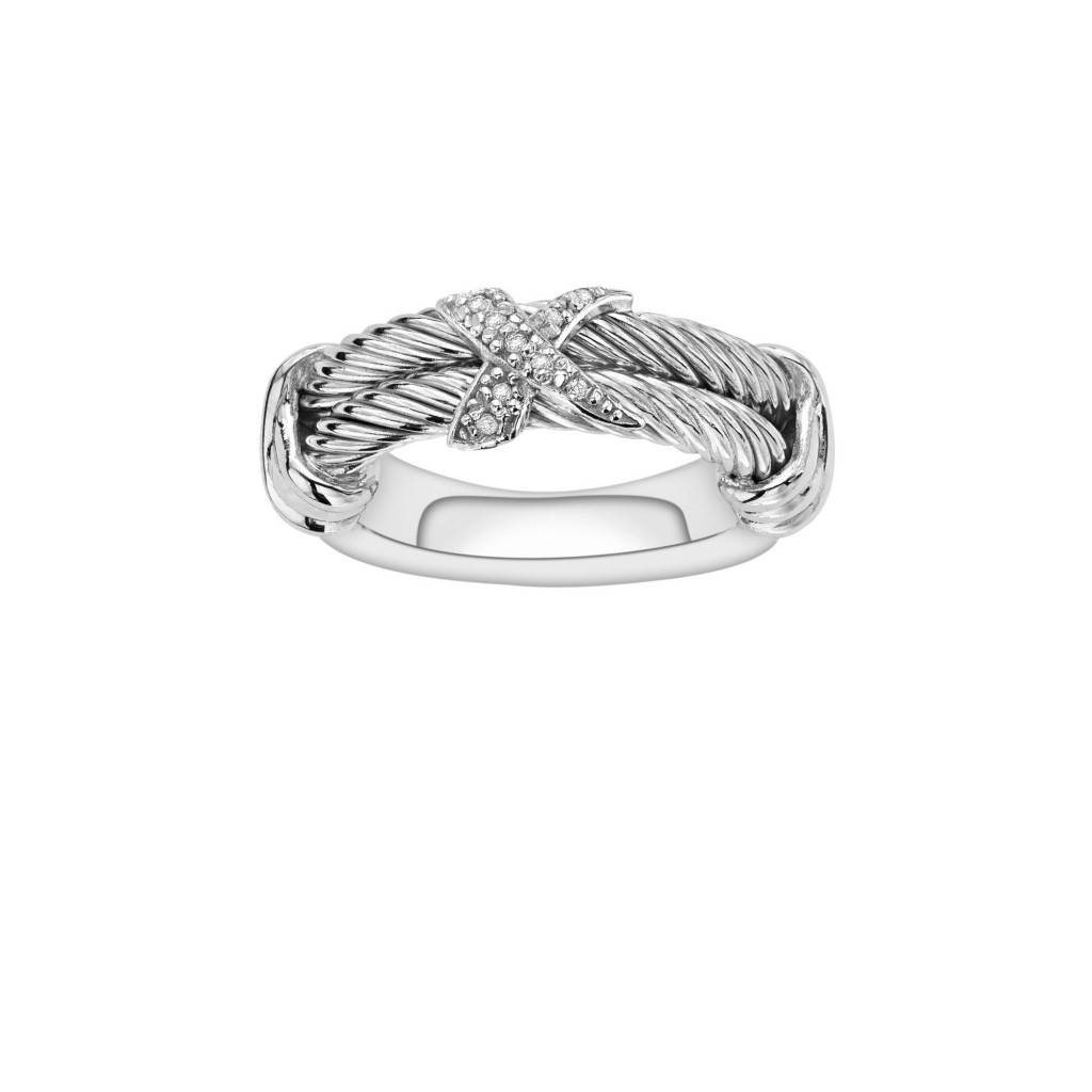 Italian Cable Sterling Silver Ring With .05Ct Diamond X