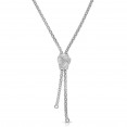 Sterling Silver Popcorn Love Knot Lariat With .12Ct Diamonds