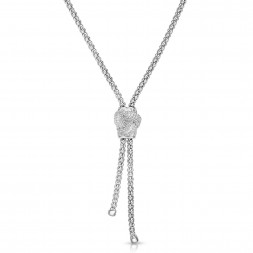Sterling Silver Popcorn Love Knot Lariat With .12Ct Diamonds