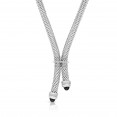 Sterling Silver Popcorn Y-Necklace With .10Ct Diamonds And Black Onyx