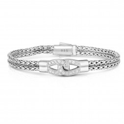 Woven Silver Double Strand Infinity Bracelet With White Sapphires