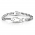 Woven Silver Hook Bracelet With White Sapphires