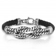 Men'S Silver Cable Knot Bracelet With Woven Black Leather