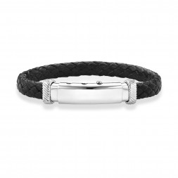 Adjustable Bracelet In Sterling Silver And Flat Black Italian Leather