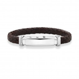 Adjustable Bracelet In Sterling Silver And Flat Brown Italian Leather