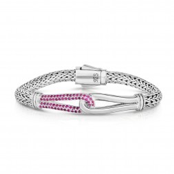 Woven Silver Large Interlocking Link Bracelet With Pink Sapphires