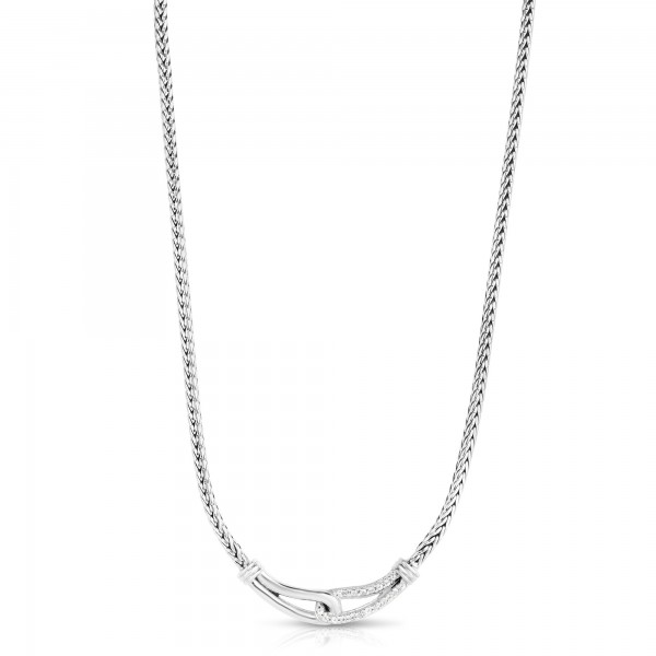 Woven Silver Medium Interlocking Link Necklace With White Sapphires