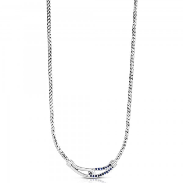 Woven Silver Medium Interlocking Link Necklace With Blue Sapphires