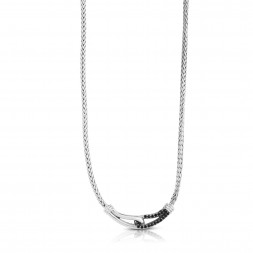Woven Silver Medium Interlocking Link Necklace With Black Sapphires