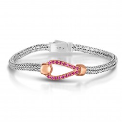 Woven Silver  La Vie En Rose Hook Bracelet With Pink Sapphires