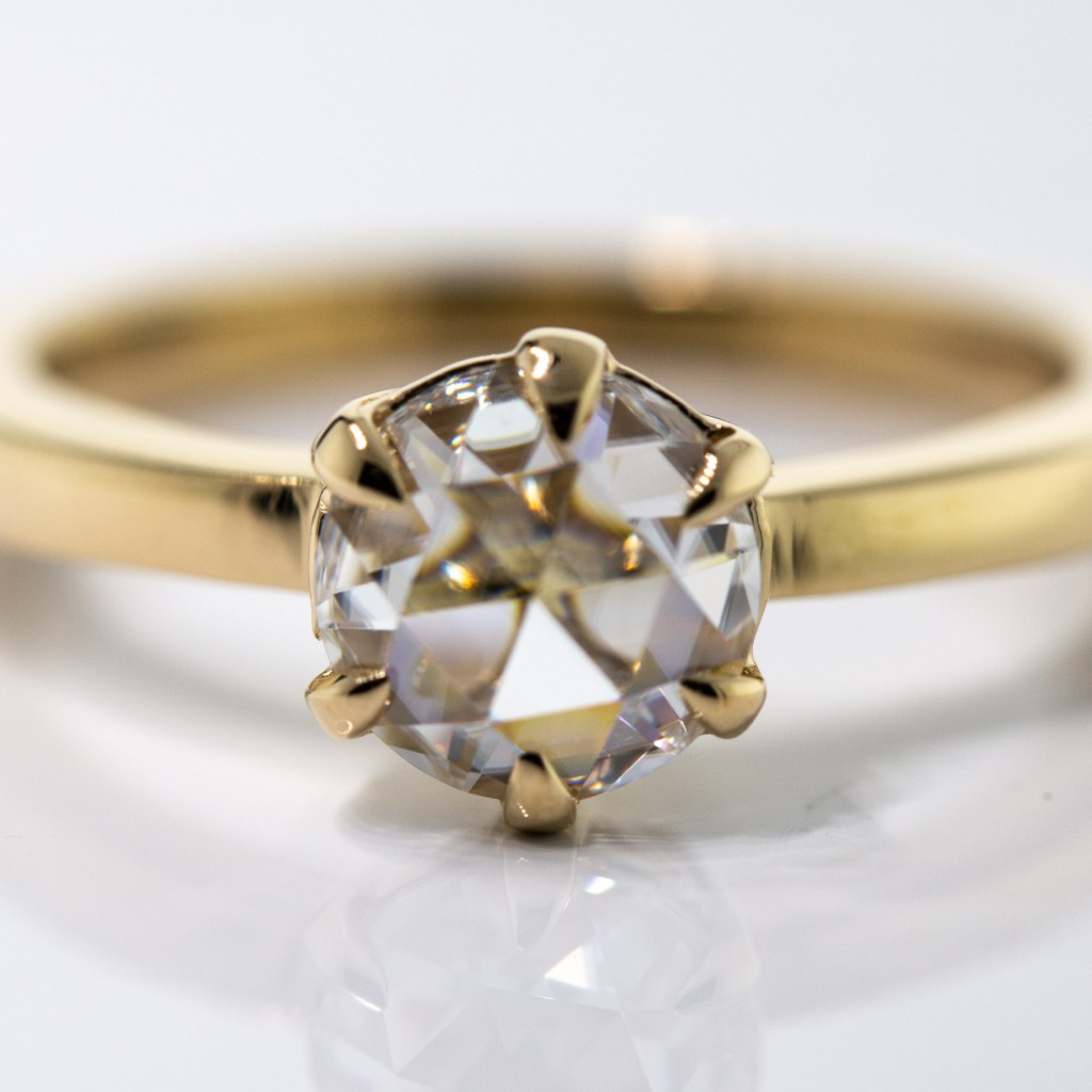1 Carat Rose Cut Moissanite Engagement Ring