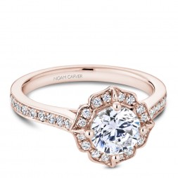 Noam Carver Rose Gold Engagement Ring With Floral Halo And 36 Diamonds