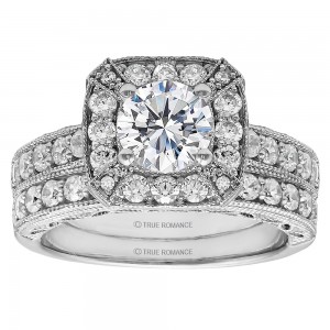 Round Diamond Halo Vintage Semi Mount Engagement Ring