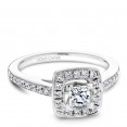A Carver Studio white gold engagement ring with a square halo and 35 diamonds.