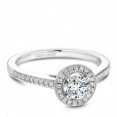 A Carver Studio white gold engagement ring with a halo and 39 diamonds.