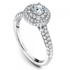 A Carver Studio white gold engagement ring with a double halo and 105 diamonds.