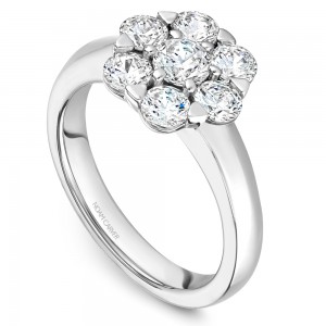 A floral Carver Studio white gold engagement ring with 7 diamonds.