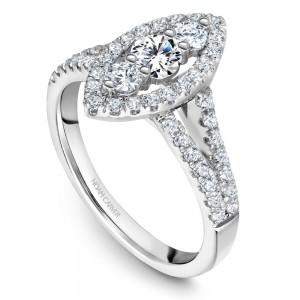 A modern Carver Studio white gold engagement ring with 51 diamonds.