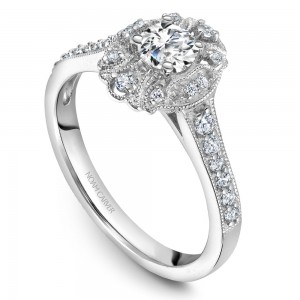 A modern Carver Studio white gold engagement ring with 29 diamonds.