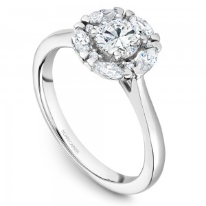 A modern Carver Studio white gold engagement ring with 11 diamonds.
