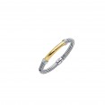 Silver And 18Kt Gold  Italian Cable Bangle With Large Spring Ring Clasp And Diamonds Bar