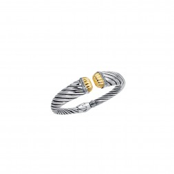 18Kt Gold And Silver Italian Cable Textured Graduated  Cuff Bangele With Diamonds