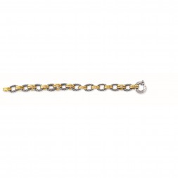 Silver And 18Kt Gold Combined Oval Links Italian Cable Bracelet With Large Spring Ring Clasp