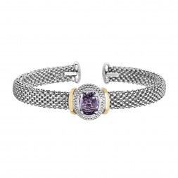 Silver And 18Kt Gold Popcorn Cuff Bracelet With Oval Amethyst