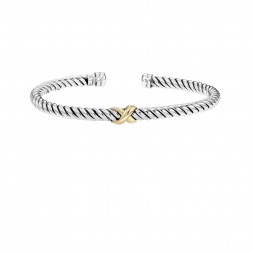 Italian Cable Sterling Silver And 18K Gold Medium Cuff Bracelet  With X