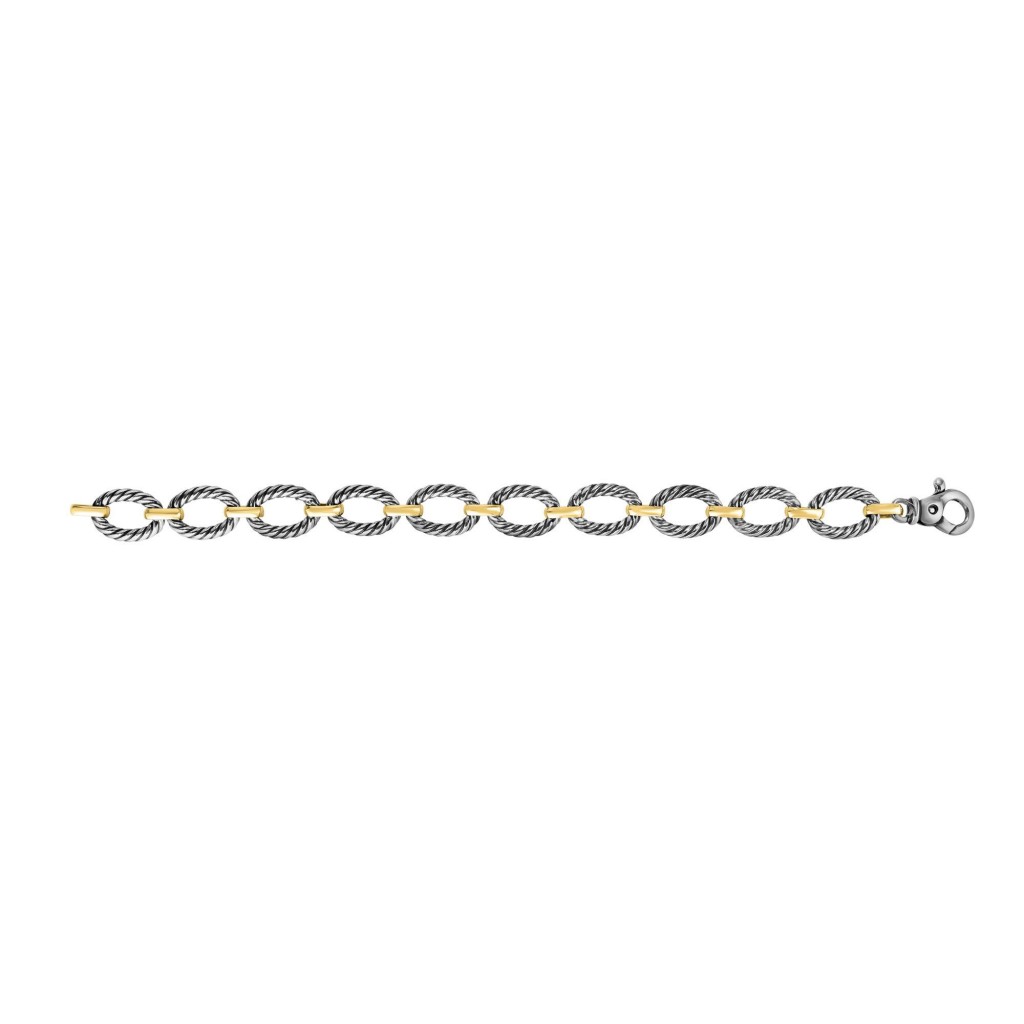 Silver And 18Kt Gold Italian Cable Oval Link Bracelet