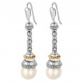 Silver And 18Kt Gold Popcorn Drop Earringsd With Euro Wire Clasp And Ball White Pearl