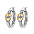 Silver And 18Kt Gold Rhodium Finish Italian Cable Hoop Earrings With Hinged Clasp And Diamonds
