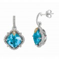 Silver And 18Kt Gold Gem Candy Drop Earrings With Blue Topaz And Diamonds