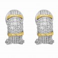 Silver And 18Kt Gold Textured Curve Popcorn Post Earrings With Omega Back Clasp And  Diamonds