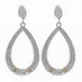 Silver And 18Kt Gold Textured Teardrop Popcorn  Earrings With Push Back Clasp And Diamonds