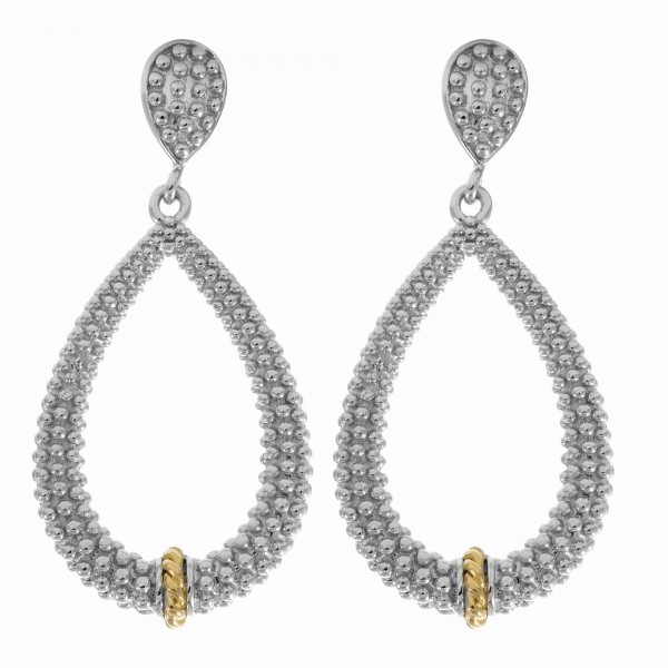 Silver And 18Kt Gold Textured Teardrop Popcorn Earrings With Push Back Clasp