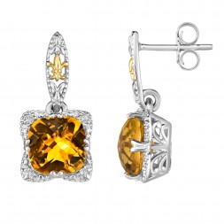 Silver And 18Kt Gold Gem Candy Drop Earrings With Citr Ine And Diamonds