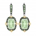 Silver And 18Kt Gold Euro Wire  Drop Earrings With Green Amethyst,Tsavorite And Diamonds