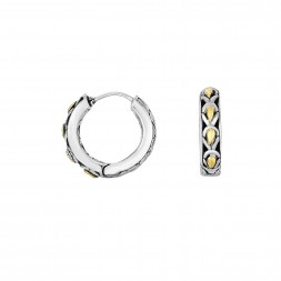 Silver And 18Kt Gold 13Mm Medium  Filigree Huggie Style Earrings