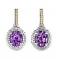 Silver And 18Kt Gold Popcorn Drop Earrings With Oval Amethyst