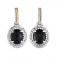 Silver And 18Kt Gold Popcorn Drop Earrings With Oval Black Onyx