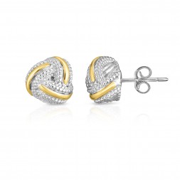 18K Gold And Sterling Silver Popcorn Love Knot Earrings