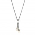 Silver And 18Kt Gold  17In  Popcorn Lariat Necklace With White Pearl