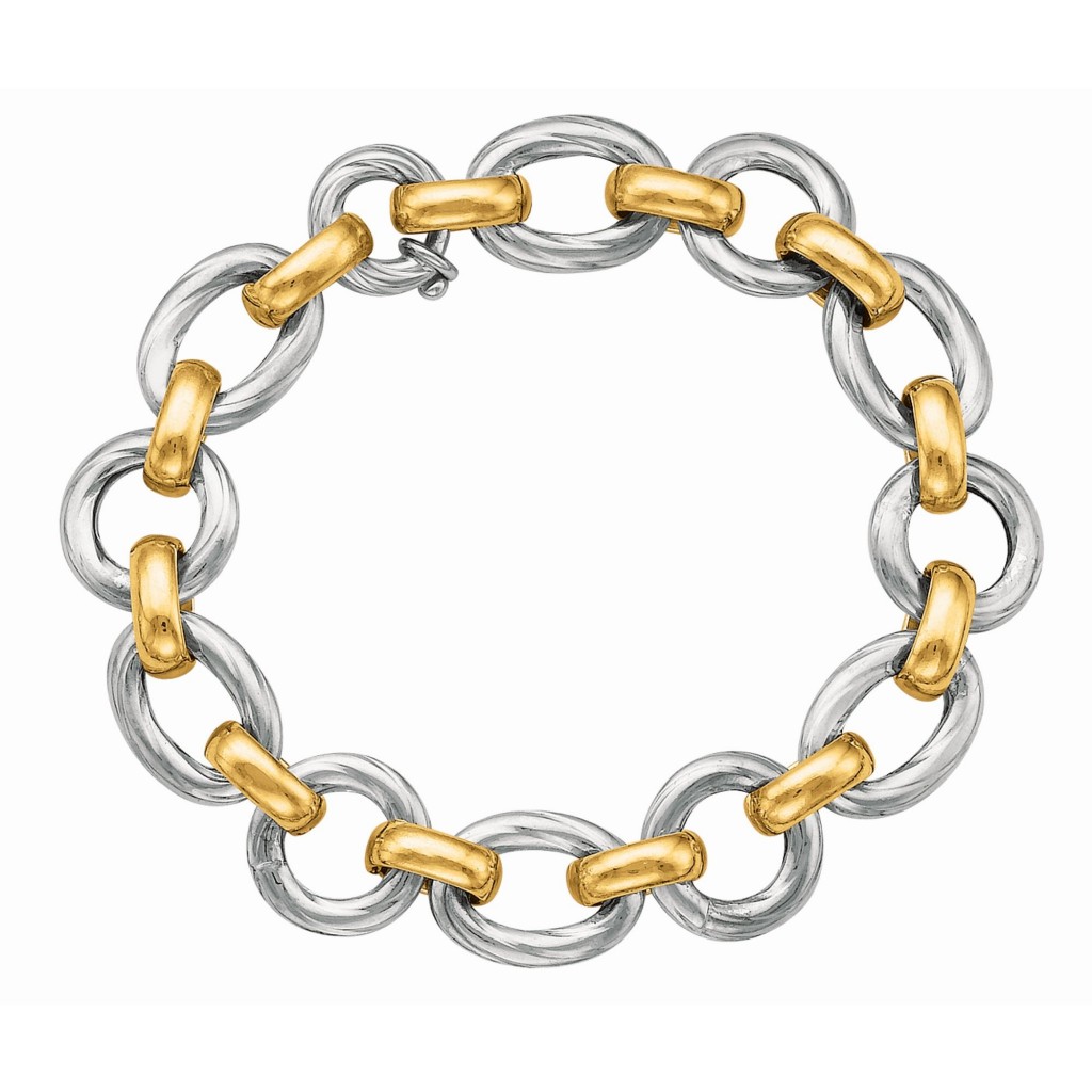 Silver And 18Kt Gold Rhodium Finish Shiny Italian Cable Link Bracelet