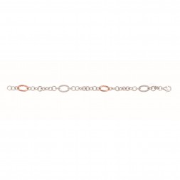 Silver And 18Kt Rose Gold Italian Cable Link Bracelet
