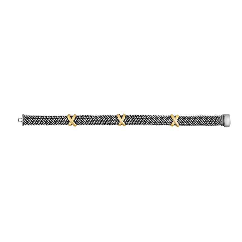 18Kt Gold And Silver 10Mm Tuscan Woven Bracelet With Three X Stations