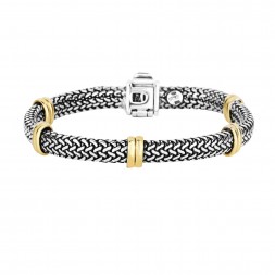 18Kt Gold And Silver  7Mm 5 Station  Element On Tuscan Woven Bracelet