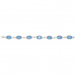 Silver And 18Kt Gold Gem Candy Marquis Bracelet  With Blue Topaz, Iolite  And White Sapphire